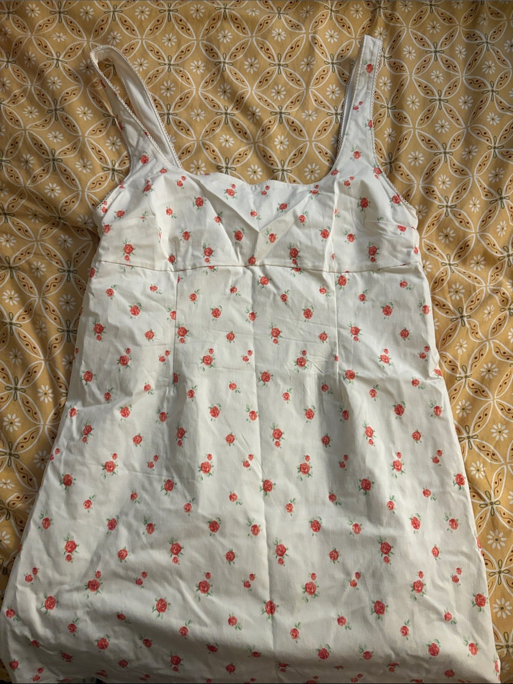 H&M White dress with Red Rose Print